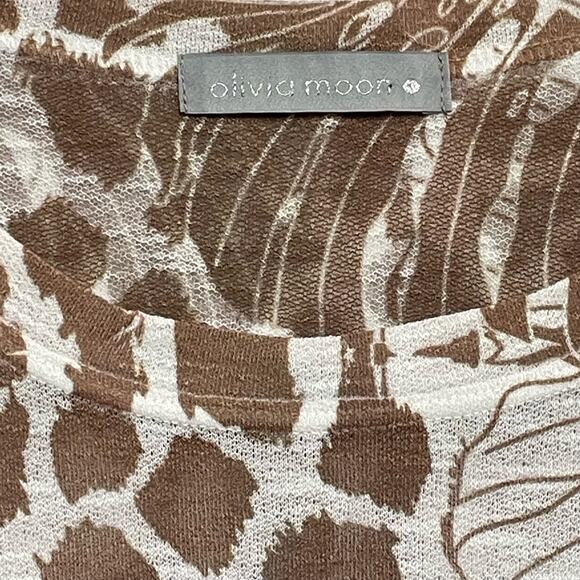 Olivia Moon Pullover High-low Blouse, Brown & White Print, Semi Sheer Size M - Picture 3 of 7